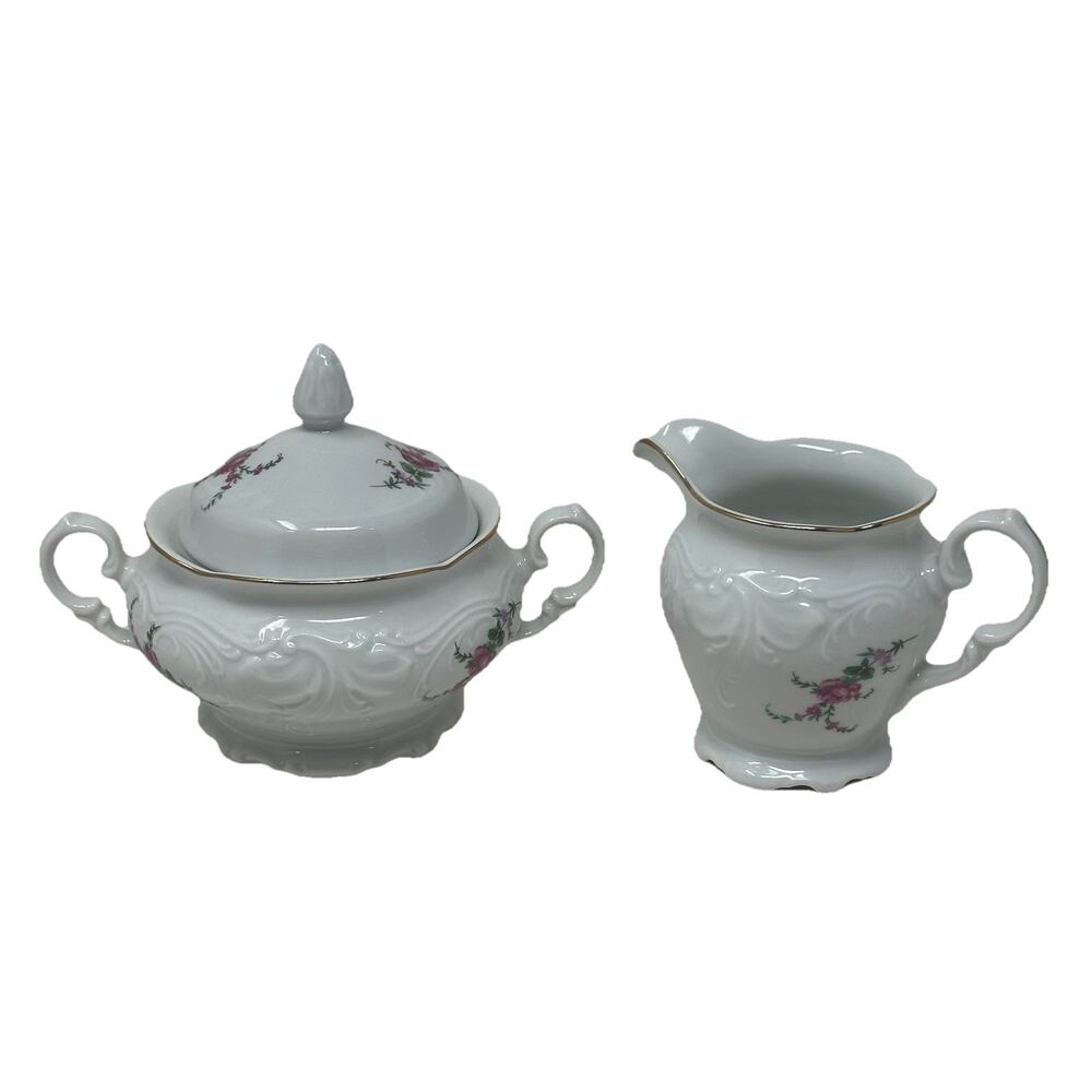 Vintage Royal Kent Collection Poland Bavarian Rose RKT3 Creamer & Sugar Holder